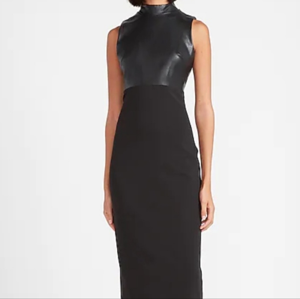 Express Faux Leather Two Tone Mock Neck Dress